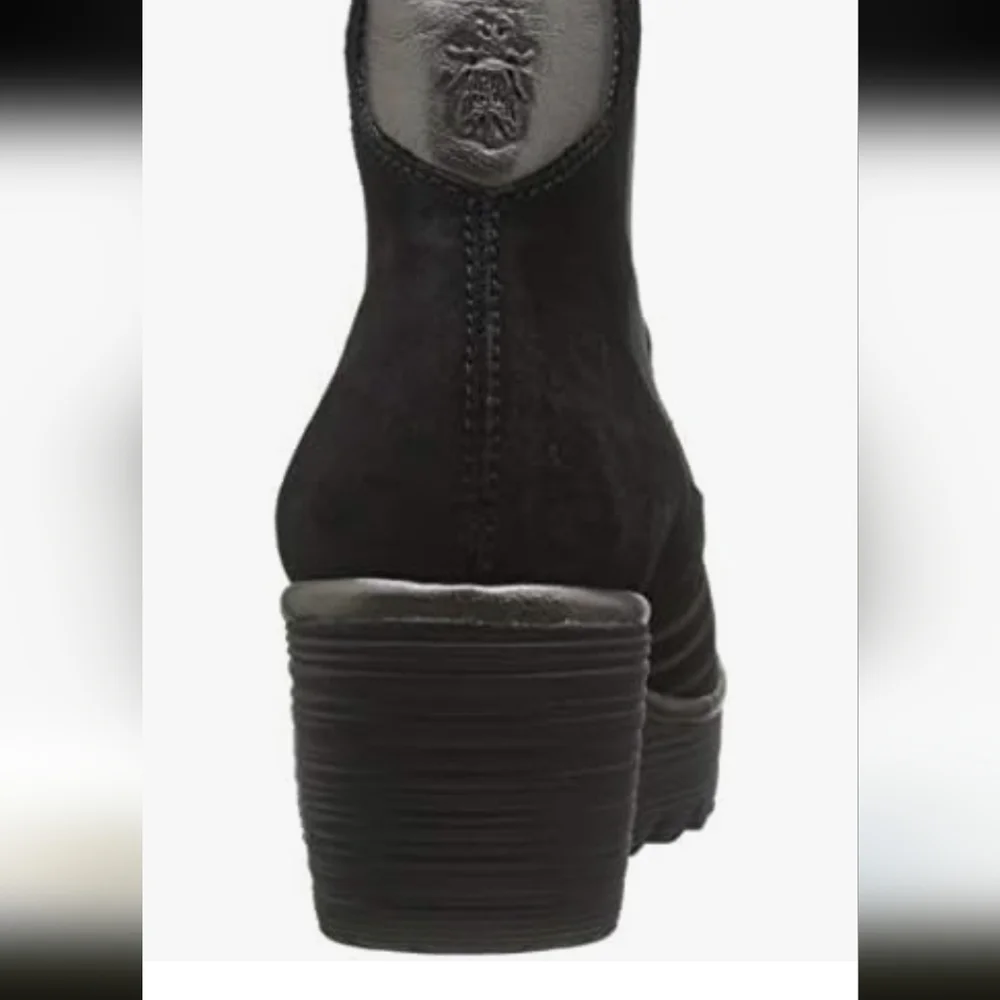 Fly London Yave Black Suede Leather Wedge Chelsea Ankle Boots
